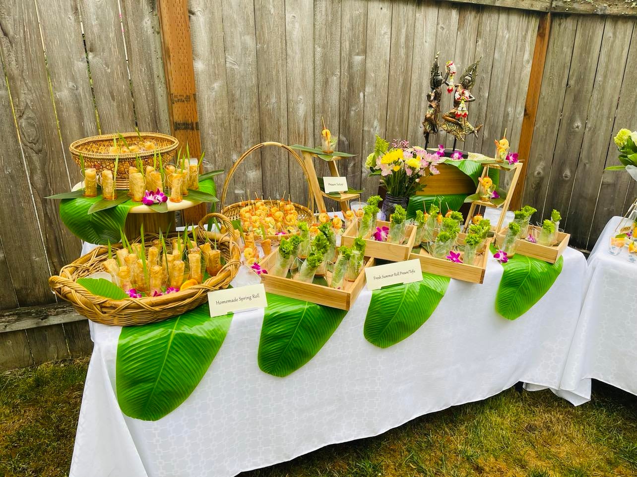 Thai catering food tray with assorted appetizers